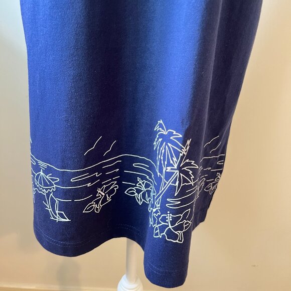 😎🌞Jessica Dress - Navy Blue Sleeveless with White Beach Print | Vacation Ready - Picture 5 of 12